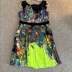 BCBGMaxAzria Neon Green and Blue Floral Dress